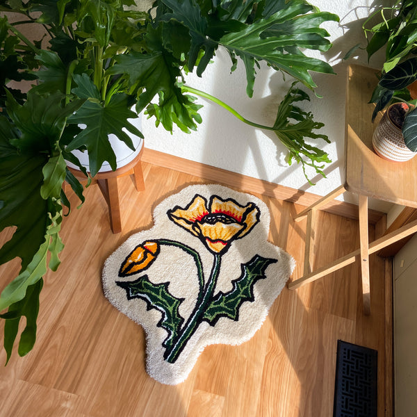 Handmade White Flower Rug