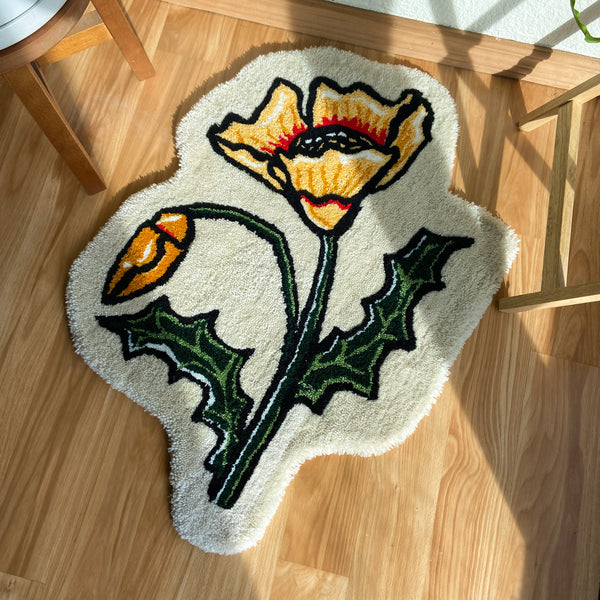 Handmade White Flower Rug