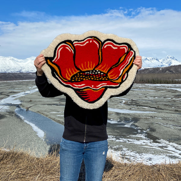 Handmade Red Poppy Rug