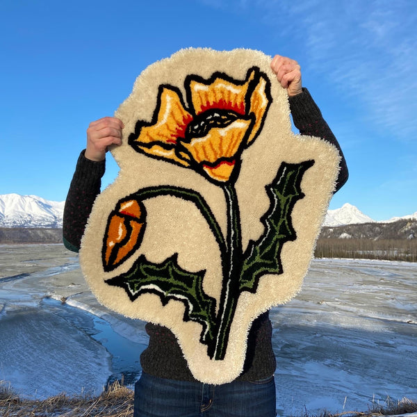 Handmade White Flower Rug