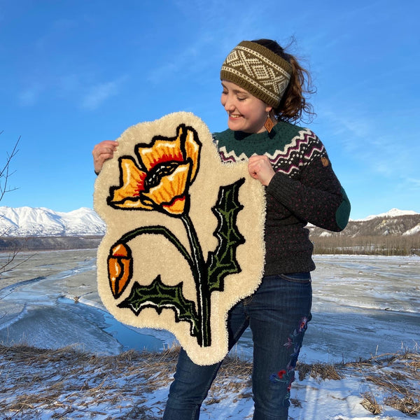 Handmade White Flower Rug